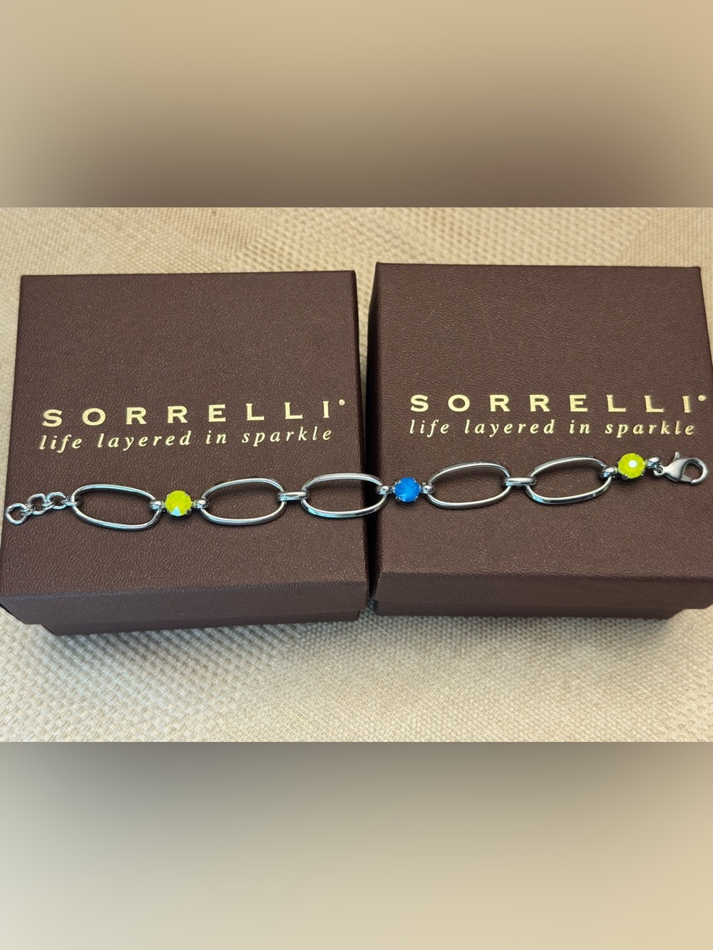 Sorrelli Silver Link Bracelet with Blue and Lime Crystals
